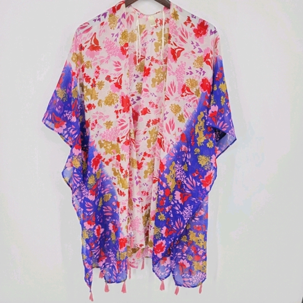 C Est 1946 Floral Sheer Kimono Beach Cover Up